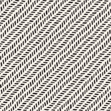 Elle çizilmiş geometrik dikişsiz desen. Tek renkli siyah beyaz mürekkep darbeleri. Soyut vektör arkaplan dokusu.