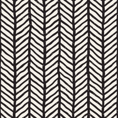 Elle çizilmiş geometrik dikişsiz desen. Tek renkli siyah beyaz mürekkep darbeleri. Soyut vektör arkaplan dokusu.