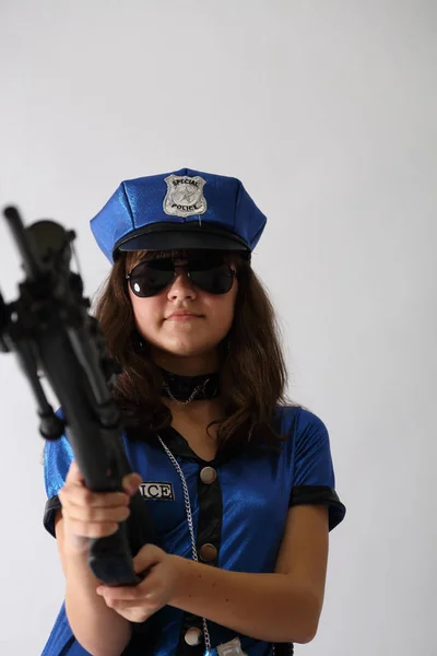 Sexy police woman with guns rifle tactical - Stock Photo, Image. 
