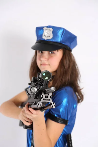 Sexy politie vrouw met geweren geweer tactische — Stockfoto