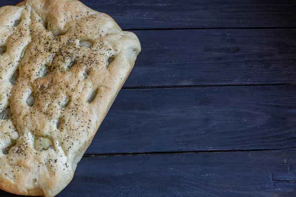 Крупный План Полное Изображение Страницы Фрагмента Фокачча Итальянского Жирного Хлеба — стоковое фото
