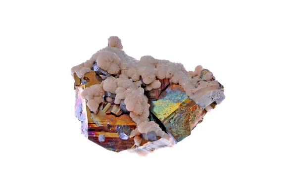 黄铁矿 石英砂和黄铜矿 漂亮的立方体 — 图库照片