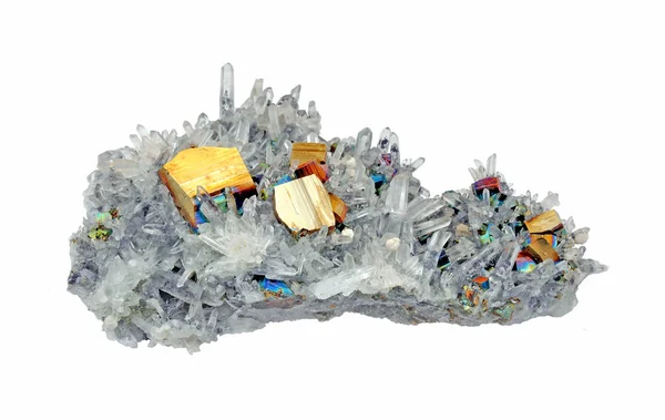 Quarzkristalle Schöne Pyritwürfel Stockbild