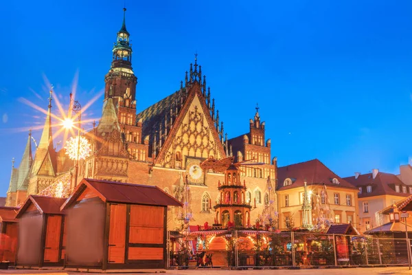 Kerst Nacht Marktplaats Wroclaw Polen — Stockfoto