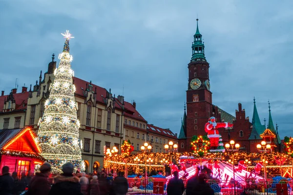 Noc Targu Bożonarodzeniowego Wrocław Polska — Zdjęcie stockowe