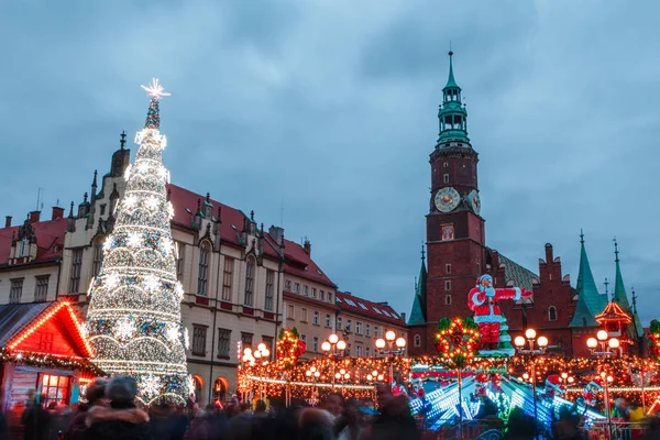 Noc Targu Bożonarodzeniowego Wrocław Polska — Zdjęcie stockowe