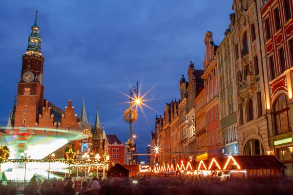 Mercado Nocturno Navidad Wroclaw Polonia —  Fotos de Stock