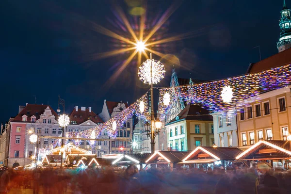 Noc Targu Bożonarodzeniowego Wrocław Polska — Zdjęcie stockowe