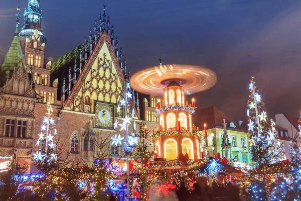 Christmas Night Market Place Wroclaw Poland Stock Picture