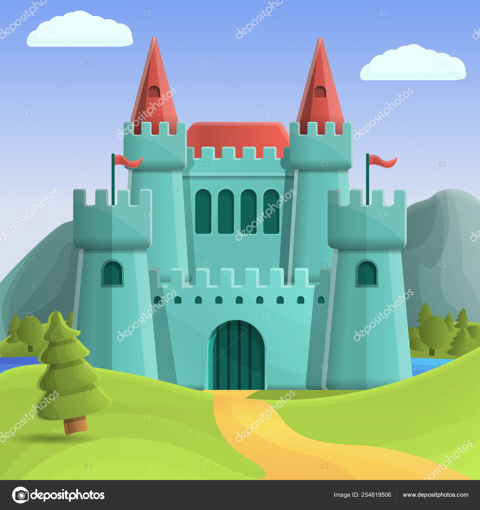 Sekretær Moralsk Under ~ Beautiful medieval castle on nature background, vector illustrat Stock  Vector Image by ©Nakoff #254819506