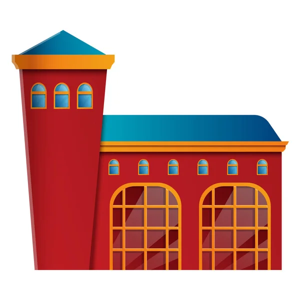 Icona del fumetto della stazione dei pompieri, illustrazione vettoriale — Vettoriale Stock