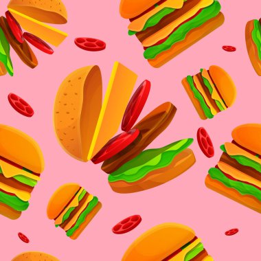 burger tema, vektör illüstrasyon üzerinde dikişsiz desen