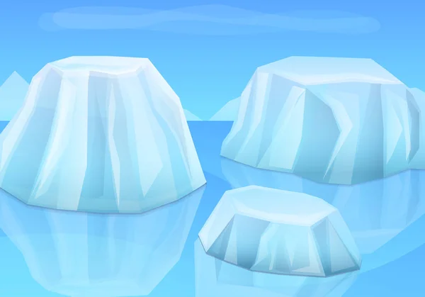 Glaciares de dibujos animados en el océano, ilustración de vectores — Vector de stock