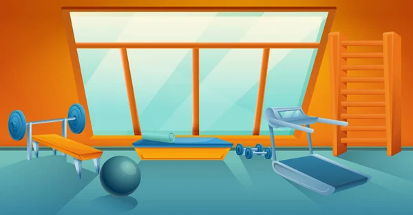 Мультфильм тренажерный зал с оборудованием, векторная иллюстрация — стоковый вектор