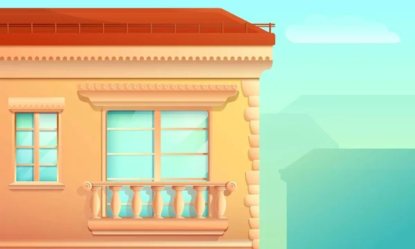 Façade de bâtiment de dessin animé avec un balcon et une fenêtre dans le vieux s — Image vectorielle