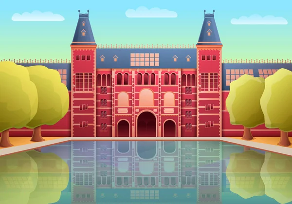 Cartone animato rijksmuseum punto di riferimento di Amsterdam, illustrazione vettoriale — Vettoriale Stock