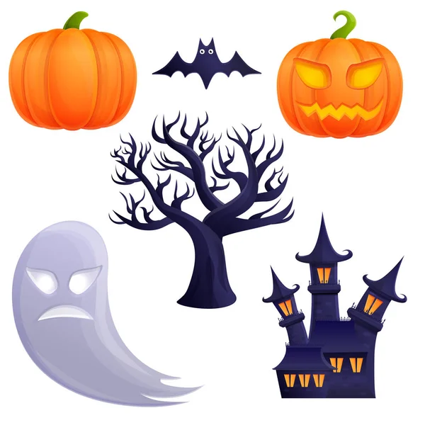 Мультфильм набор икон на тему Хэллоуина изолированы на белой ba — стоковый вектор