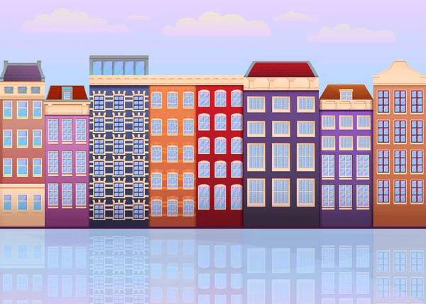 Façades de maisons animées à Amsterdam, Pays-Bas, vecteur — Image vectorielle