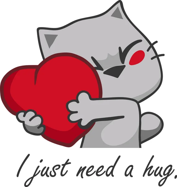 向量例证与小猫拥抱心脏我只需要一个拥抱 — 图库矢量图片