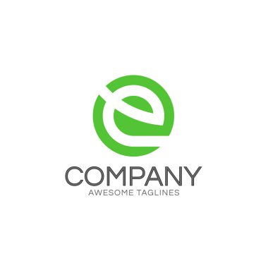 E logo yeşil renk daire tasarım kavramı şeklinde