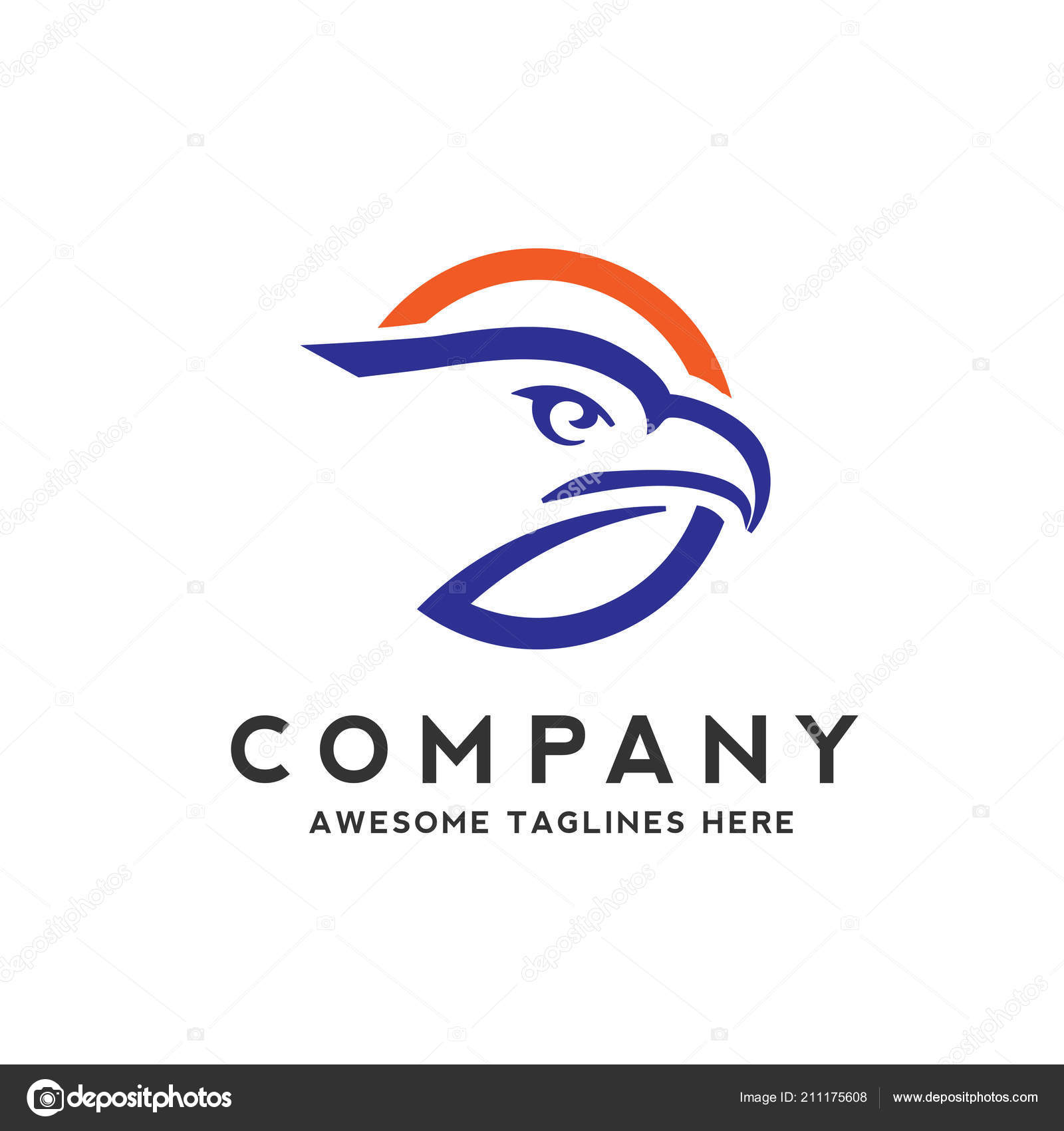 Eagle Heads Circle Logo Creative Falcon Head Logotype