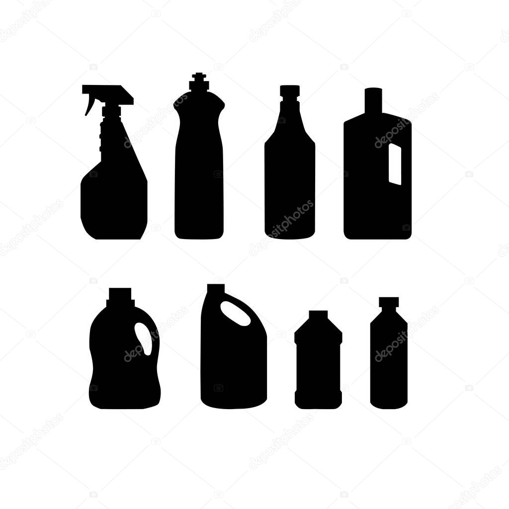 Collection of cleaning product silhouette household vector logo set