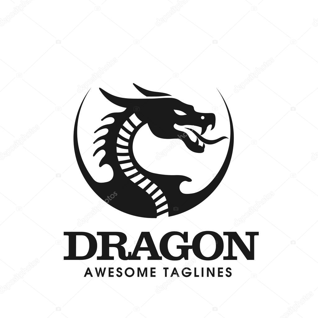 Creative circle dragon head logo vector concept