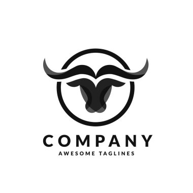 Soyut, basit Boğa başlı vektör logosu illüstrasyonu, Bufalo başlı logo, Boğa başlı logo
