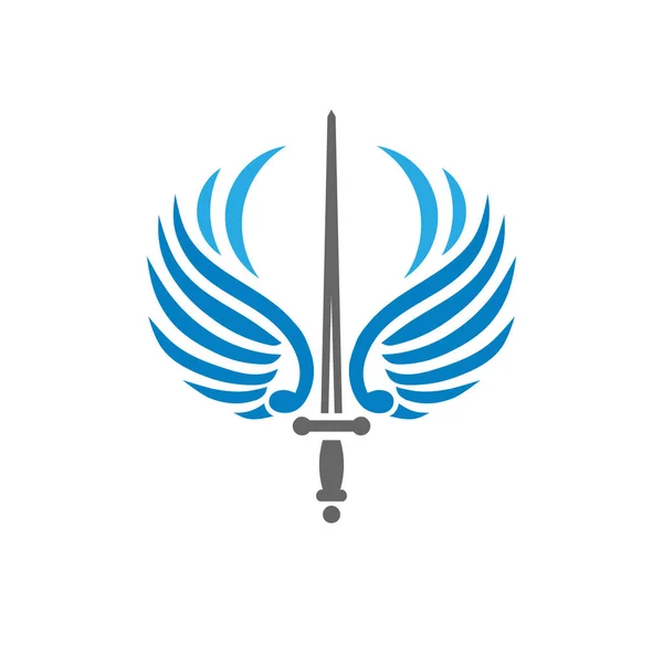 Креативный Меч Птичьими Крыльями Концепция Вектора Логотипа Битвы Безопасности — стоковый вектор