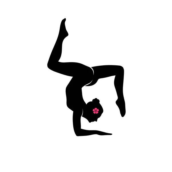 Logo Creativo Yoga Simbolo Design Con Donna Che Pratica Posizione — Vettoriale Stock