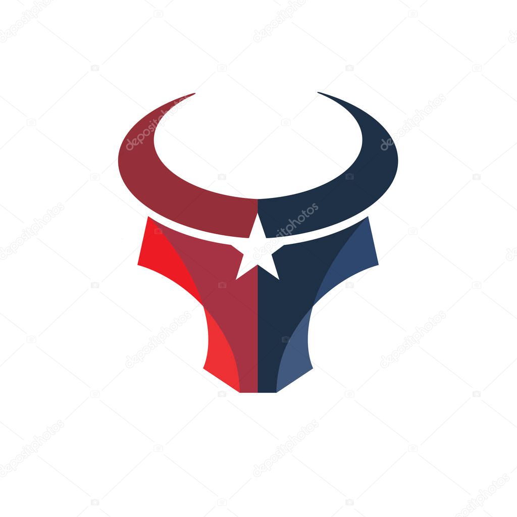 Creative simple Bull head color with star vector logo concept illustration