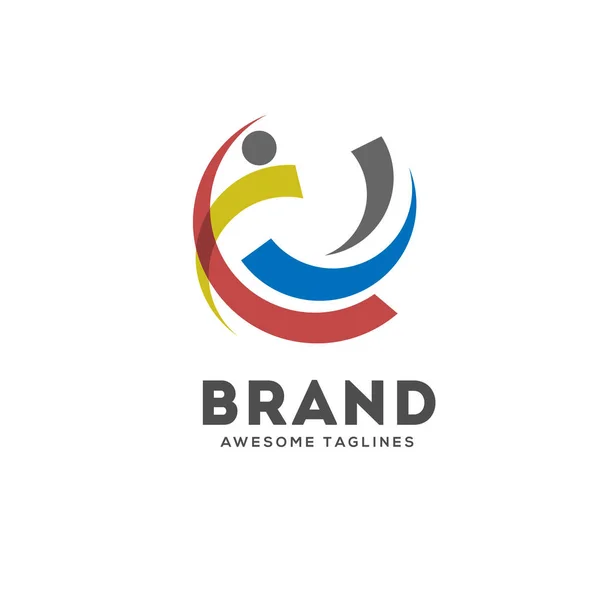 Soyut Renkli Çember Insan Figürü Aktif Fitness Logo Şablonu — Stok Vektör
