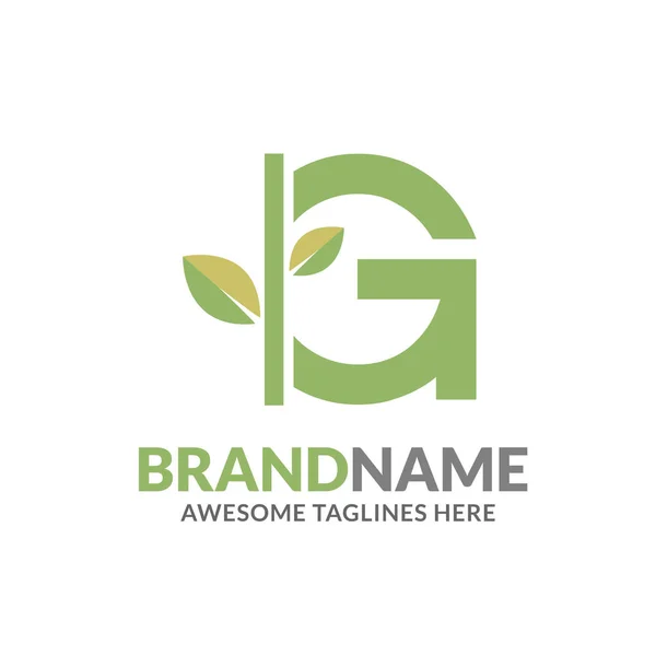 Kreativa Första Bokstaven Med Naturliga Gröna Blad Logotyp Vektorelement — Stock vektor