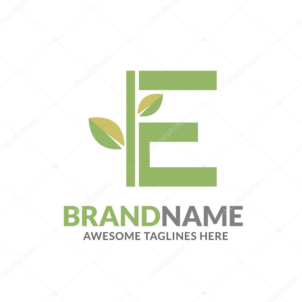 creative initial letter e with natural green leaf logo vector element