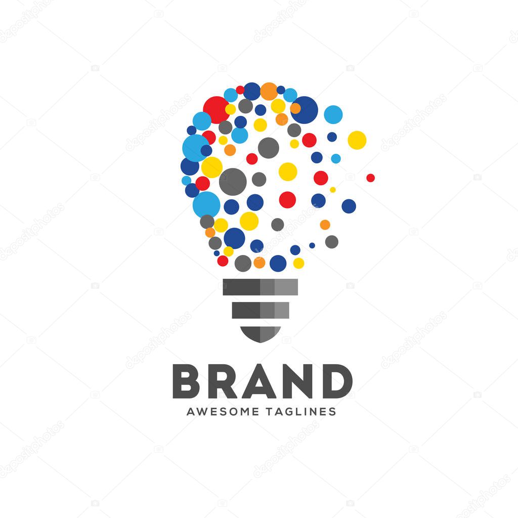 Vector light bulbs with particle dots logo concept. innovation idea technology logo vector