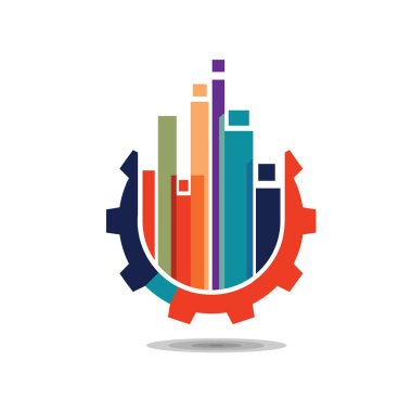 soyut renkli inşaat logo tasarım fikri dişli şekil ve ticari binalar