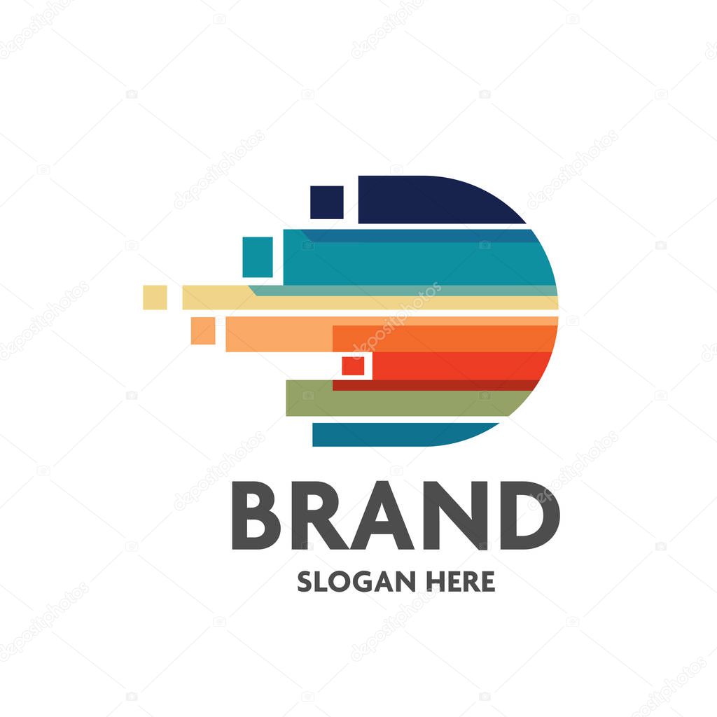 Creative initial letter d logo colorful strips design template elements