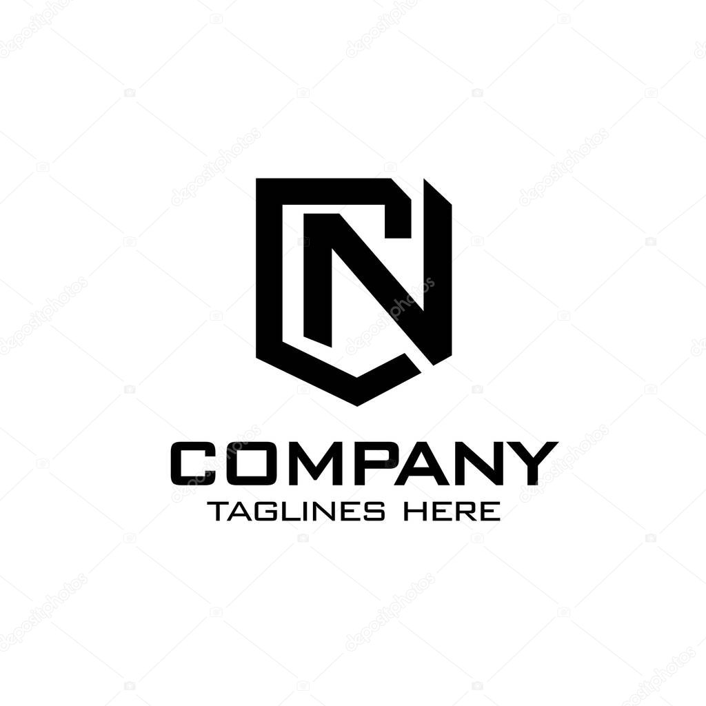 Creative initial letter C and N as shield logo vector concept