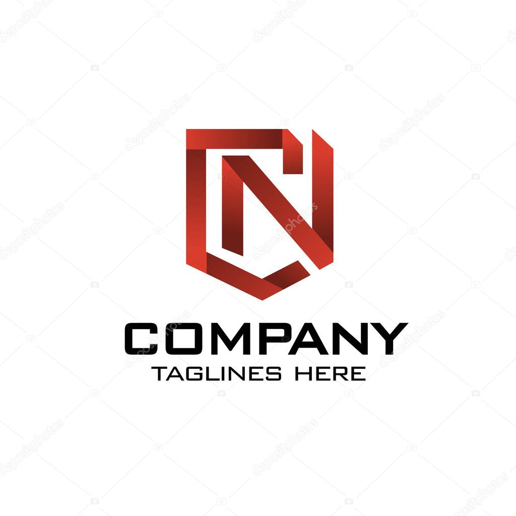 Creative initial letter C and N as shield logo vector concept