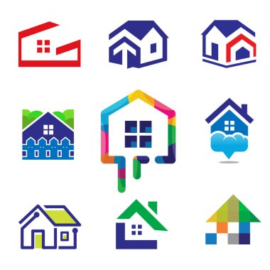 ev dekorasyon ev yapımı ve teknoloji logo kavramı bina