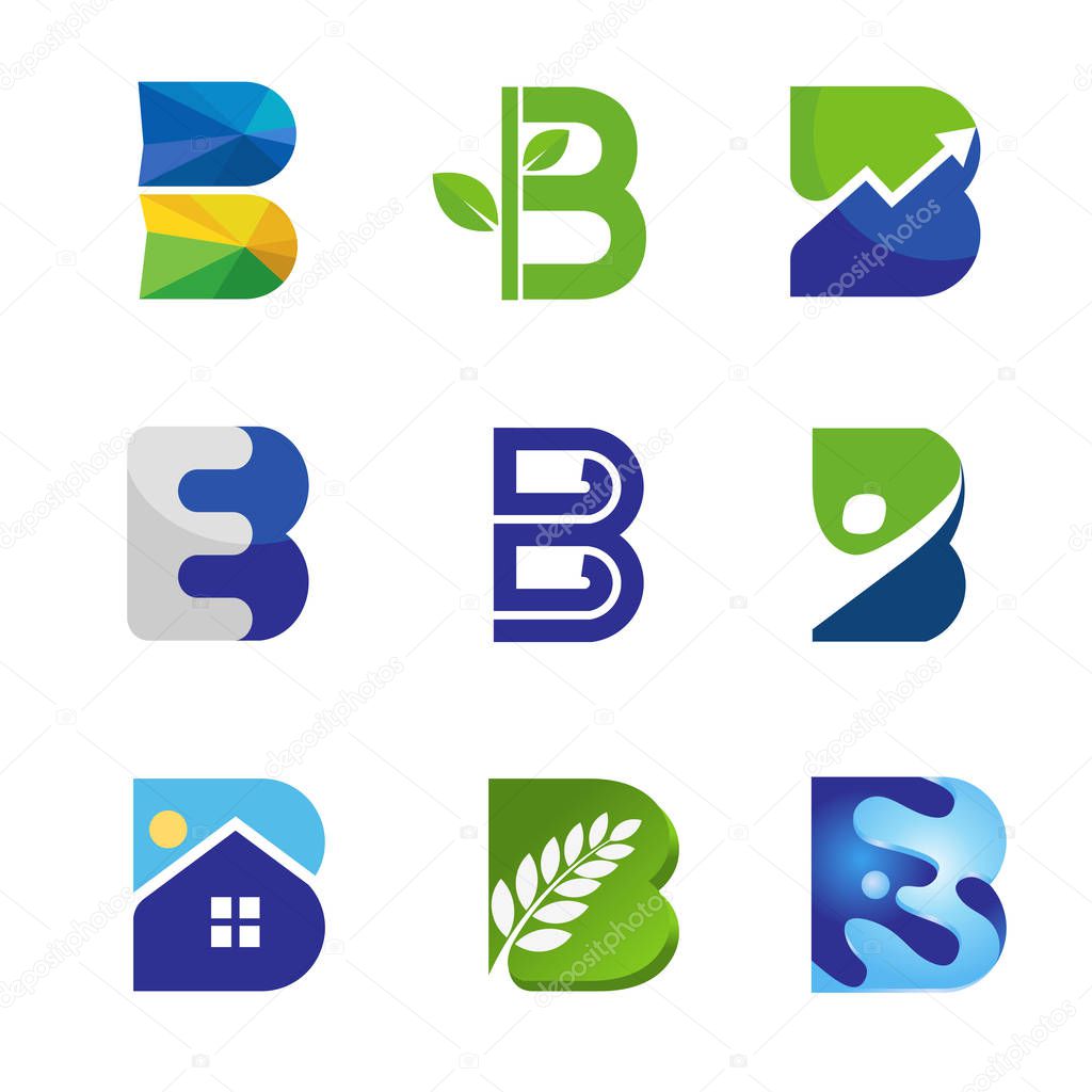 Creative initial letter b with colorful style color logo vector set