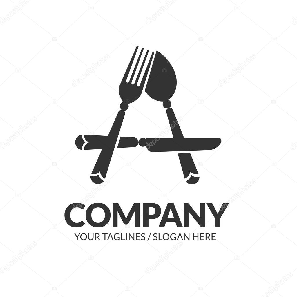 Letter A fork, Spoon and knife Logo Designs Inspiration vector Illustration