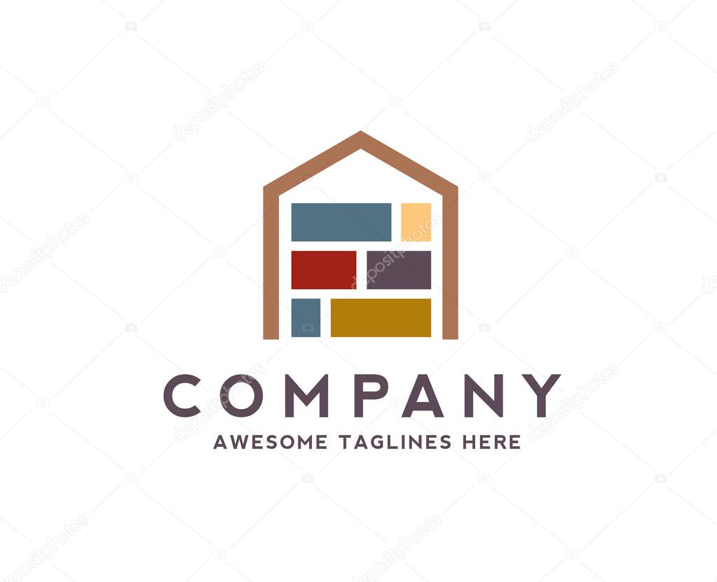 Creative house made from colorful stone bricks logo vector
