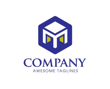 Altıgen şekil vektör logosu ile M harfiyle ilk
