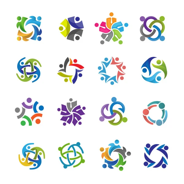 Human Character Colorful Community Logo Set Abstract Man Figure Logo — Stock Vector