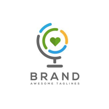 Dünyanın kalbi simgesi. Web tasarımı için dünya simgesinin kalp basit illüstrasyon