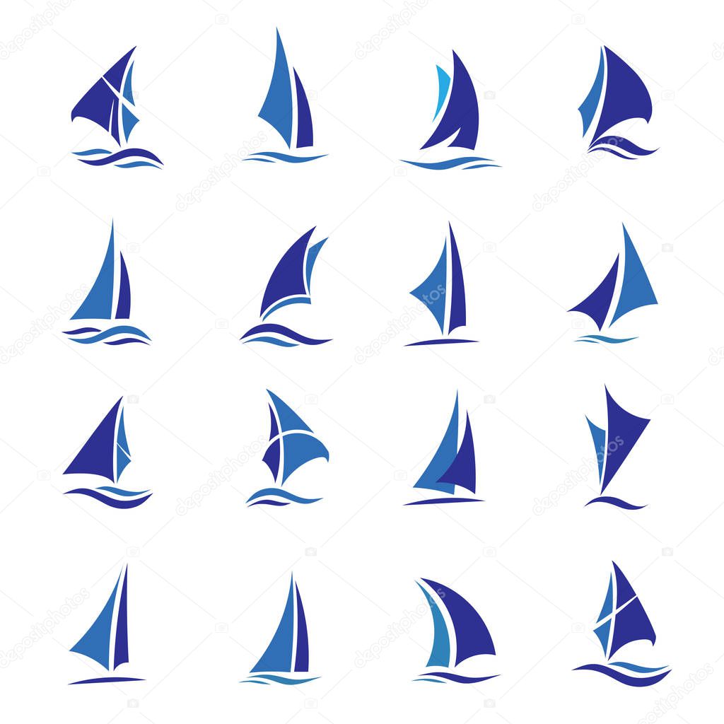 Elegant set of Sailing boat logo vector, sailing boat sport vector concept