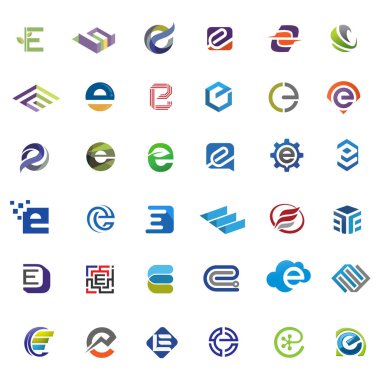 Zarif mektup e logo vektör kümesi, en iyi modern zarif mektup E logo kavramı, harf E logosu