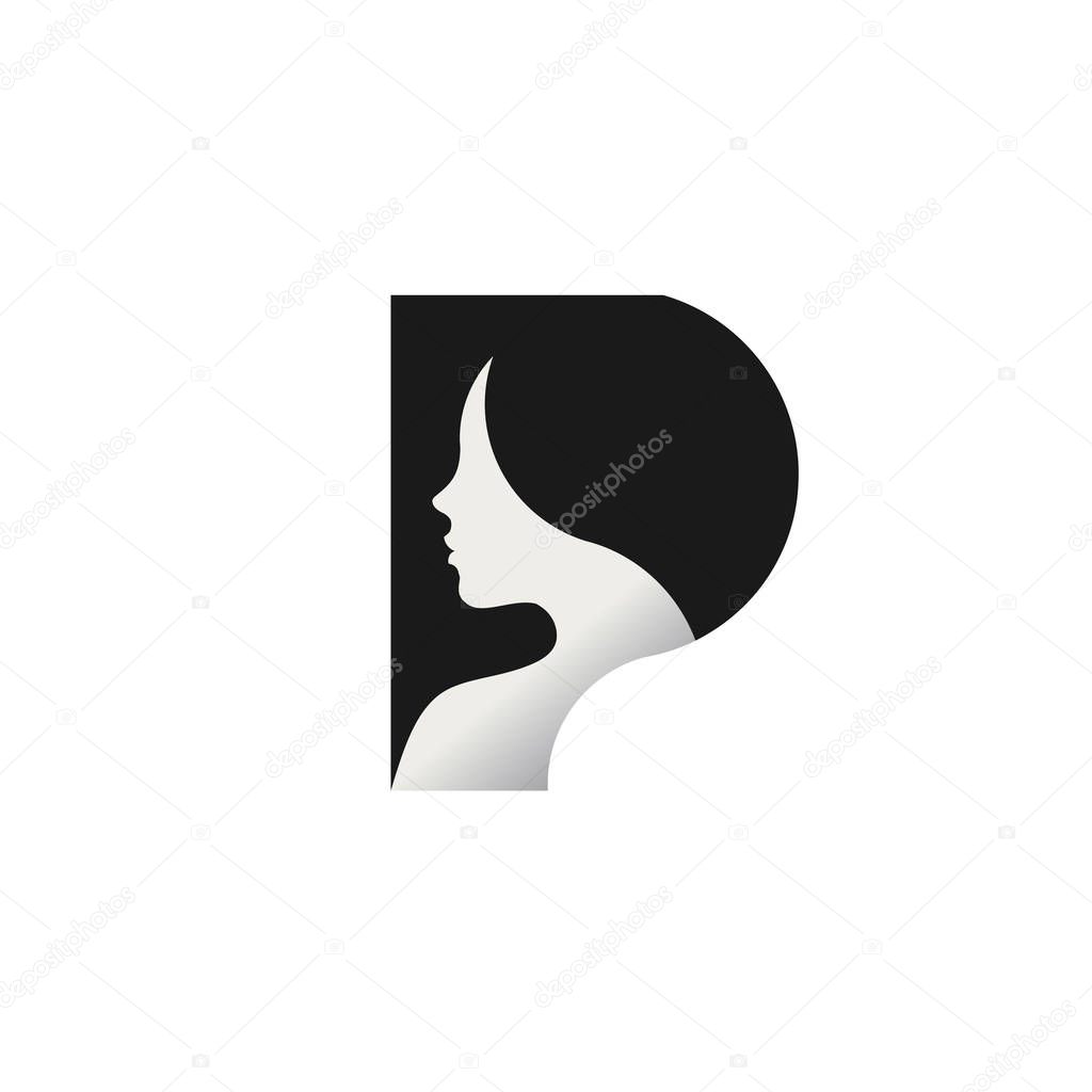 creative initial letter p with beauty Face Women Logo Vector template