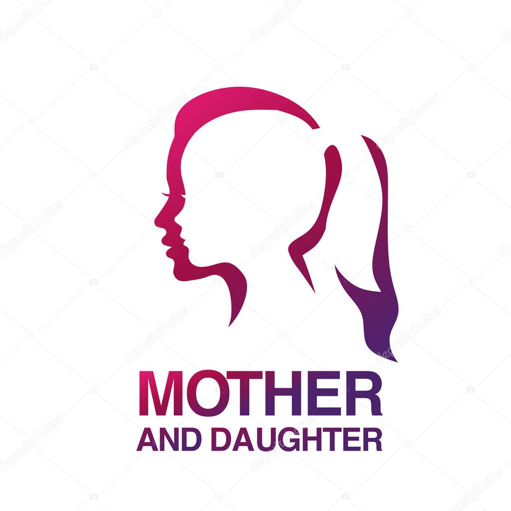 Mother and daughter silhouette color logo vector concept